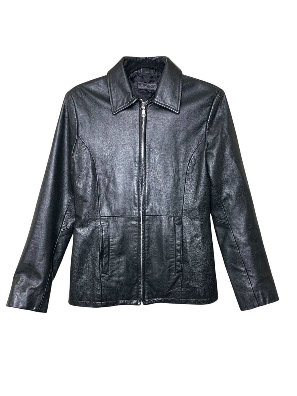 Bedoya & Sly Black Leather Moto Jacket Sz S Full Zip Fitted Classic Minimalist